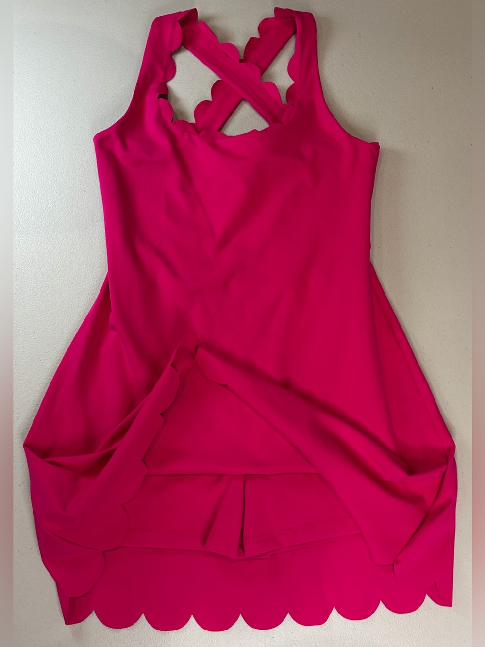 Women’s J. Crew Hot Pink Scalloped Sleeveless Dress - size XS - Picture 8 of 14